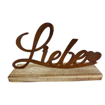 Schriftzug "Liebe" auf Holzsockel