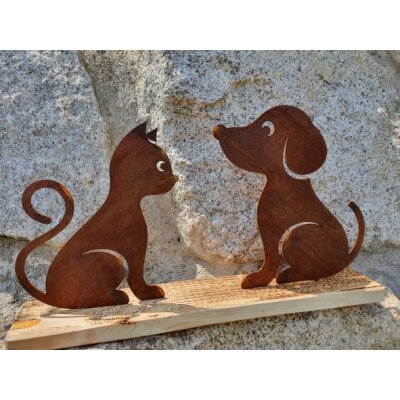 Hund & Katze auf Holzsockel